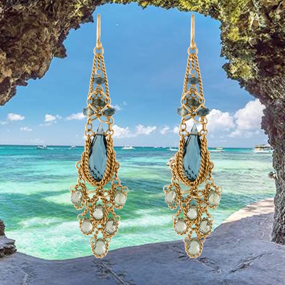 SOLD -Anthony Nak 18k London Topaz & Sapphire Earrings - Picture 4 of 4